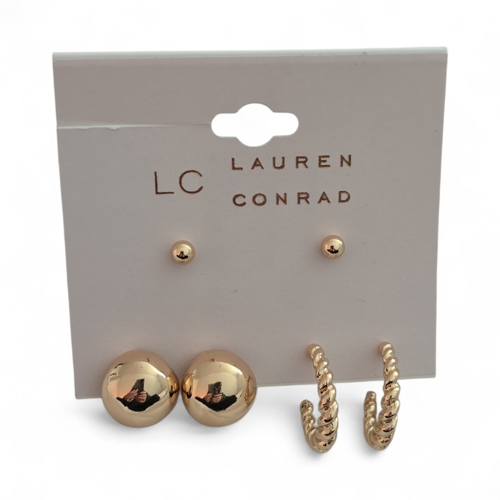 LC Lauren Conrad Gold Stud and Hoop‎ Earring Set